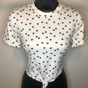 Off White & Black Kitty Print Crop Top SMALL - #C1